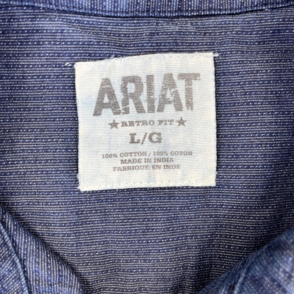 Ariat Retro Fit Western Shirt Short Sleeve Button Up Blue Men Large cowboy rodeo